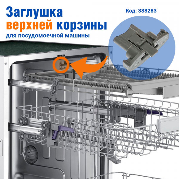Заглушка / фиксатор (верхней) направляющей для посудомойки Gorenje, Hansa, Korting, Midea - 388283